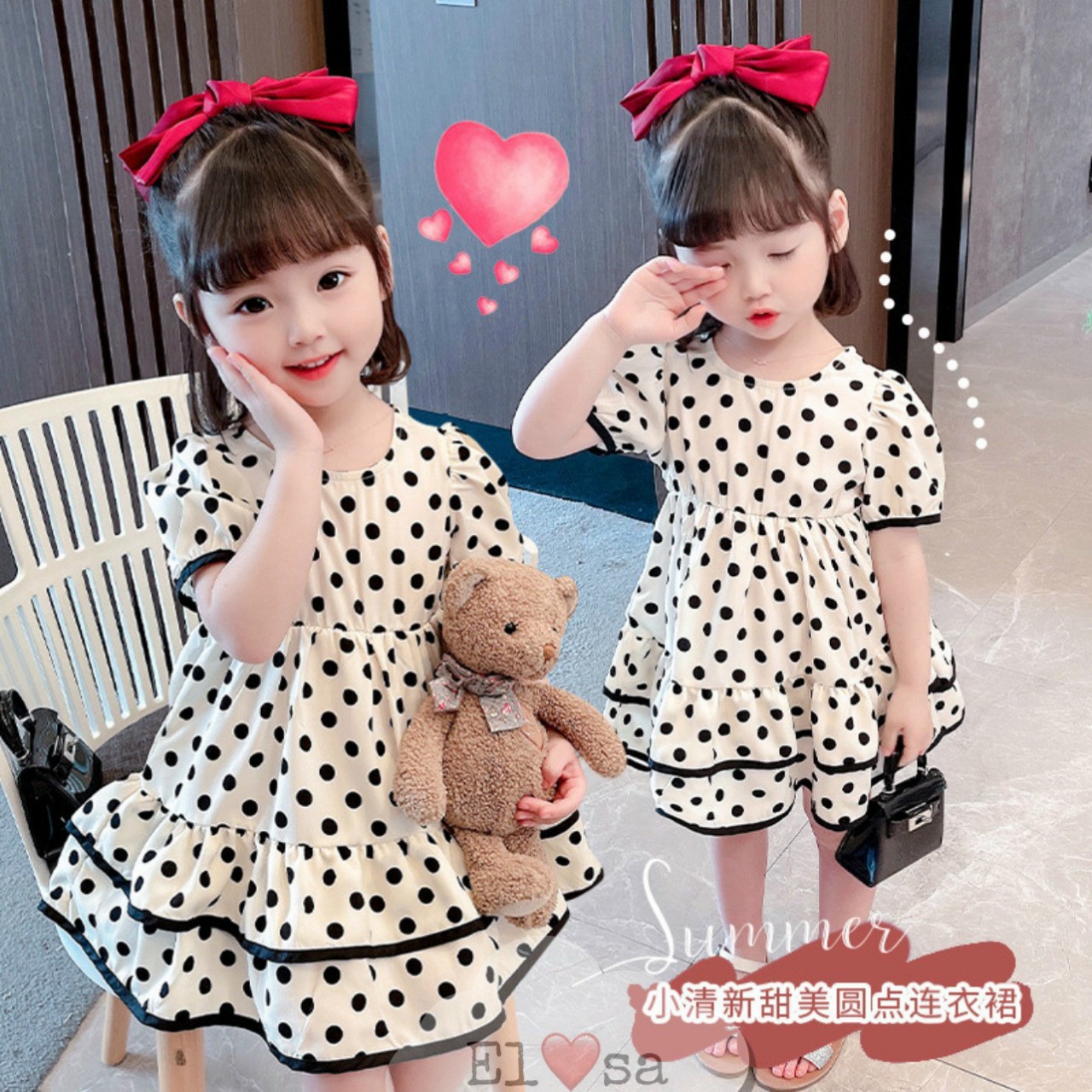 váy chấm bi cách điệu cho bé từ 8-20kg