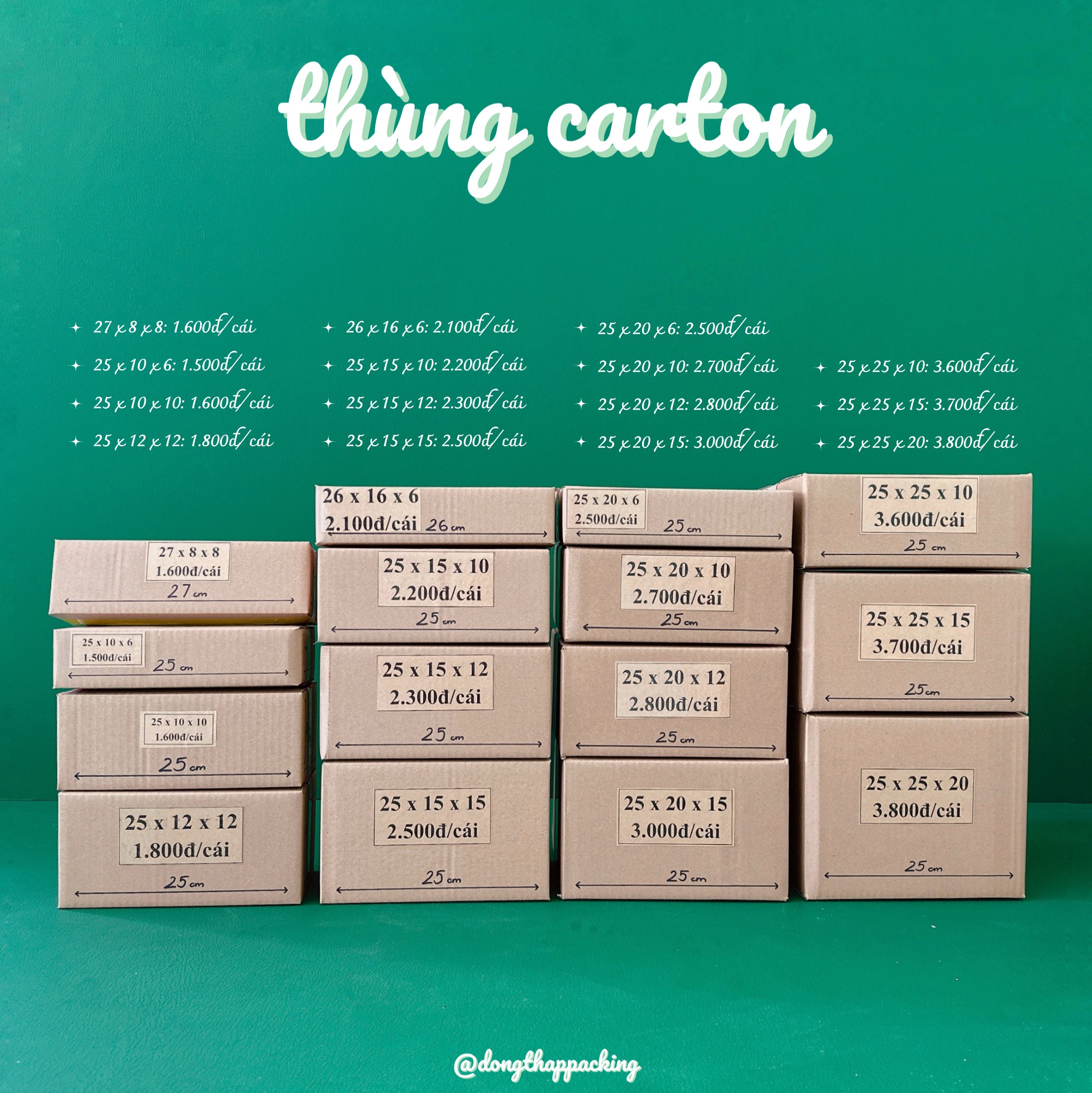 Kích thước 25x15x10 cm Combo 50 hộp carton đóng gói hàng hóa