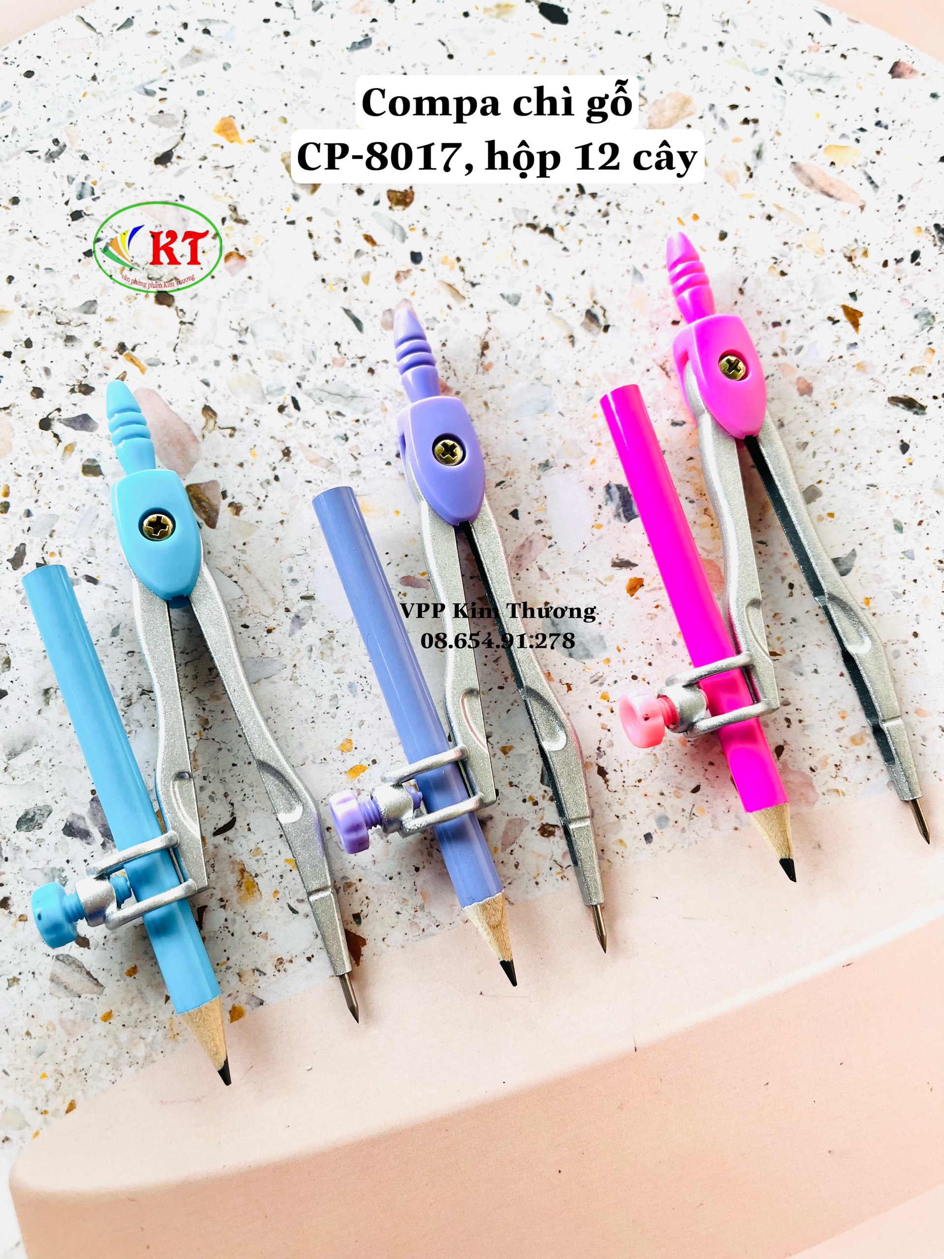 Compa chì gỗ (CP-8017) gồm 3 màu hồng, xanh dương, tím