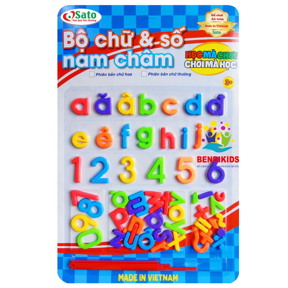 Bộ Vỉ Chữ Cái Chữ Số Nam Châm Kèm Que Tính Sato Bằng Nhựa Hàng Việt Nam Loại Mới Cho Bé Từ 3 Tuổi, Đồ Cơi An Toàn Trẻ Em, Đồ Chơi Giáo Dục Benrikids