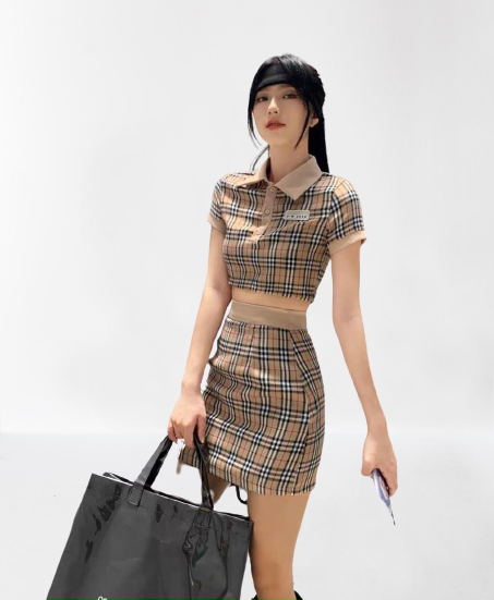 Đầm nữ chân váy ca rô áo cổ sơ mi thời trang mới Đ 101