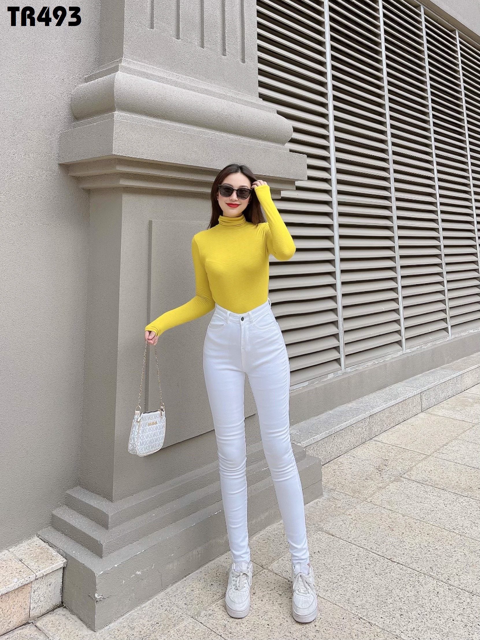 Quần jeans nữ trắng lưng cao tôn dáng cực đẹp