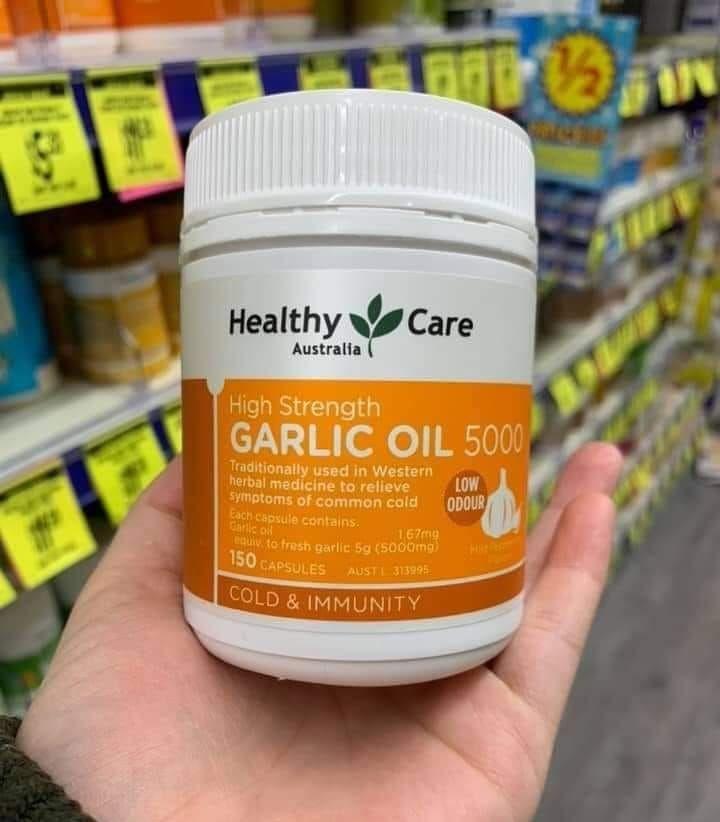 Tinh dầu tỏi healthy care high strength garlic oil 5000mg lọ 150 vi&ecirc;n