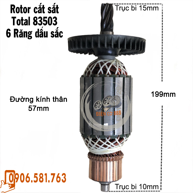 Rotor cắt sắt Total 83503 6 Răng Thân 57mm Dài 199mm dây đồng 220V - Tặng chổi than