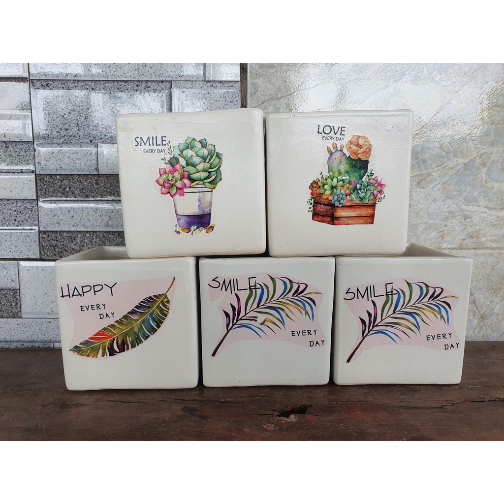 [HCM]Combo 5 chậu sứ Bát Tràng 10x10cm