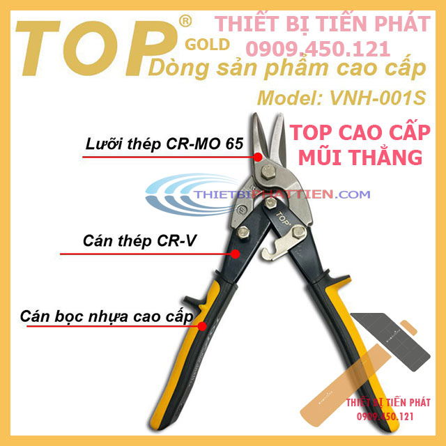 Kìm cắt tôn, kéo cắt tôn cao cấp top gold 10" full size lưỡi cong trái, cong phải, thẳng mã vnh-001l