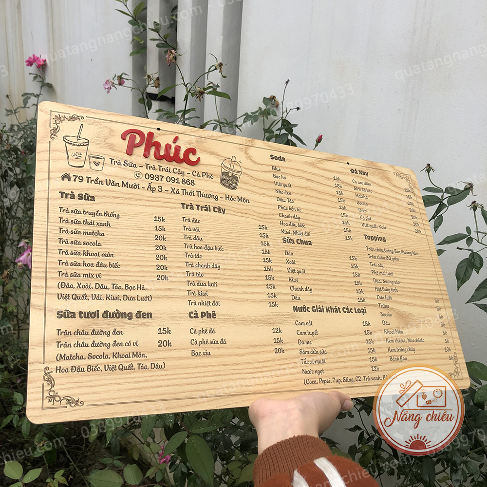 Bảng hiệu gỗ - Bảng menu chất gỗ siêu bền - Chữ khắc laser chuẩn nét đến từng cm - Nhận thiết kế theo yêu cầu