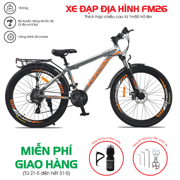 Xe đạp địa hình thể thao Fornix FM26- Vòng bánh 26 (KÈM SÁCH HƯỚNG DẪN) - Bảo hành 12 tháng + Tặng Gọng và bình nước + kèm bộ lắp ráp