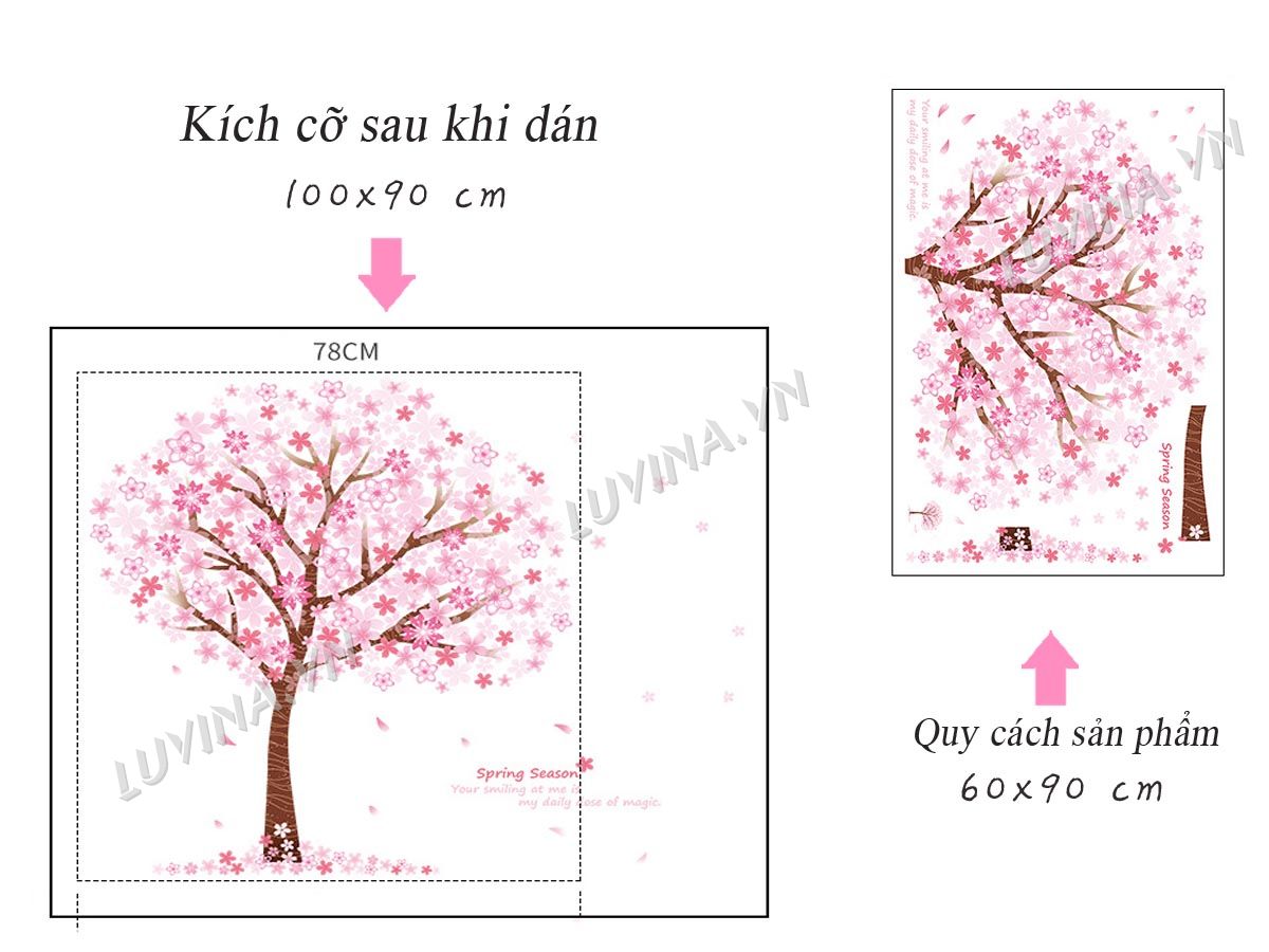 [HCM]DECAL DÁN TƯỜNG TẾT CÂY ĐÀO HỒNG NHỎ