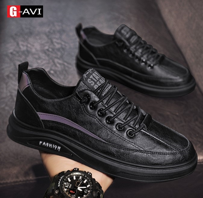 Giày sneaker nam cổ thấp tăng chiều cao 3cm hai màu đen trắng vân cá sấu cực ngầu AVISHOP - 2605