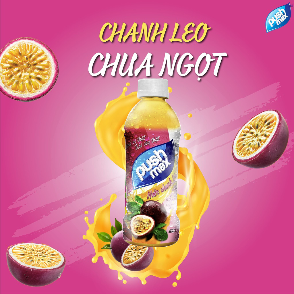 Thùng 24 chai Nước Trái Cây Chanh leo Pushmax (350ml x 24 Chai)