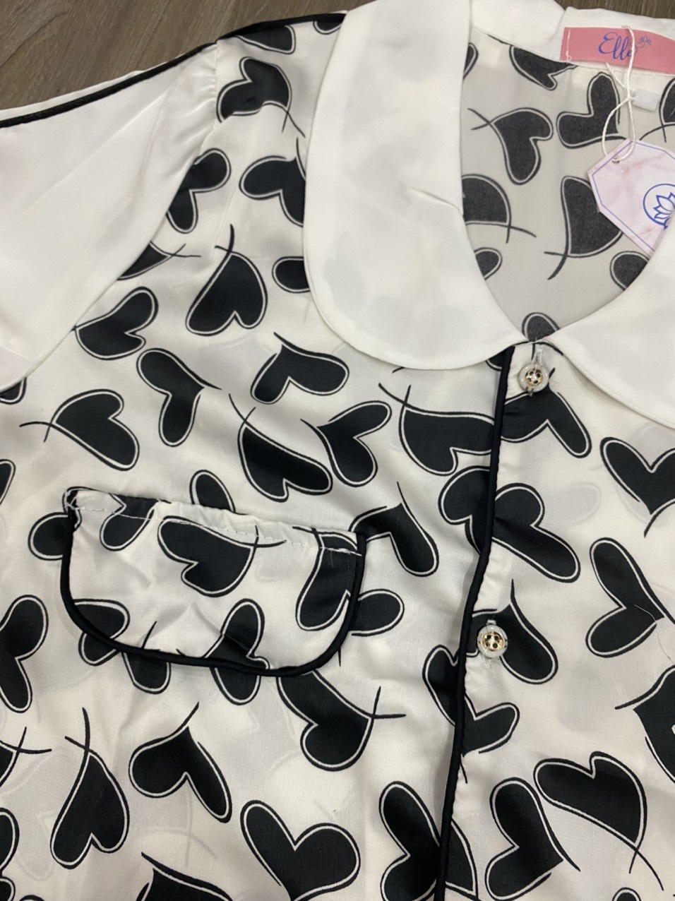 (Kèm Ảnh Thật) Đồ Bộ Pijama Hình Trái Tim Lụa Satin Cao Cấp