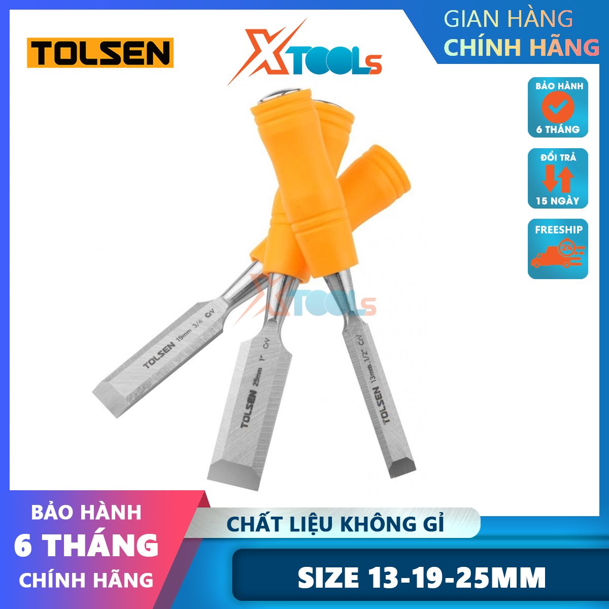 Tolsen 25380 plastic handle 3 PCs set 13- 19- 25mm, stainless steel material, solid, machining hook, genuine xtools