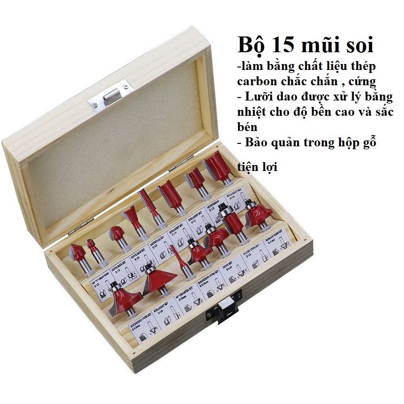 Mũi Phay Gỗ 15 Chi Tiết Cốt 12,7mm