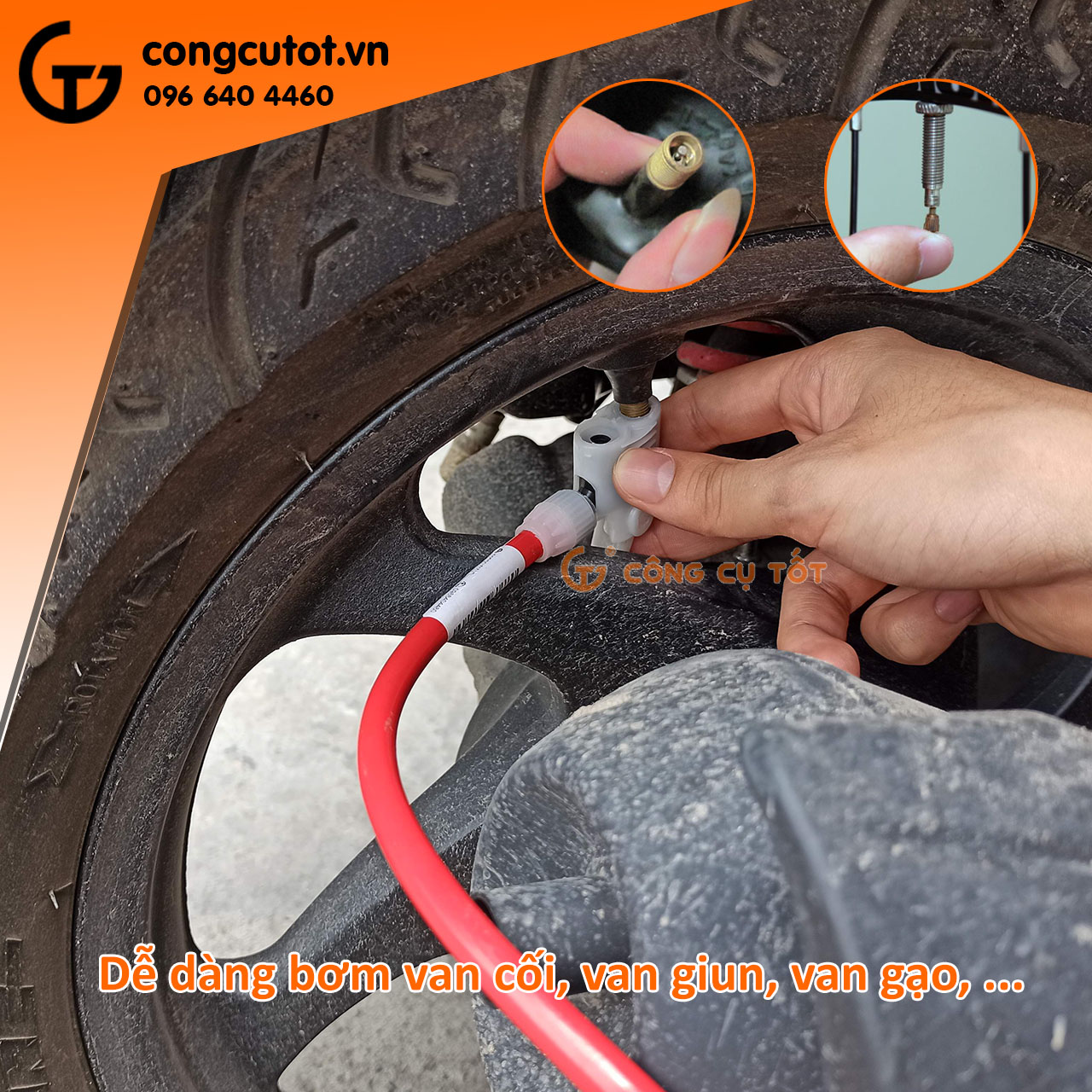 Dây bơm hơi xe đạp, xe máy kèm van 80cm