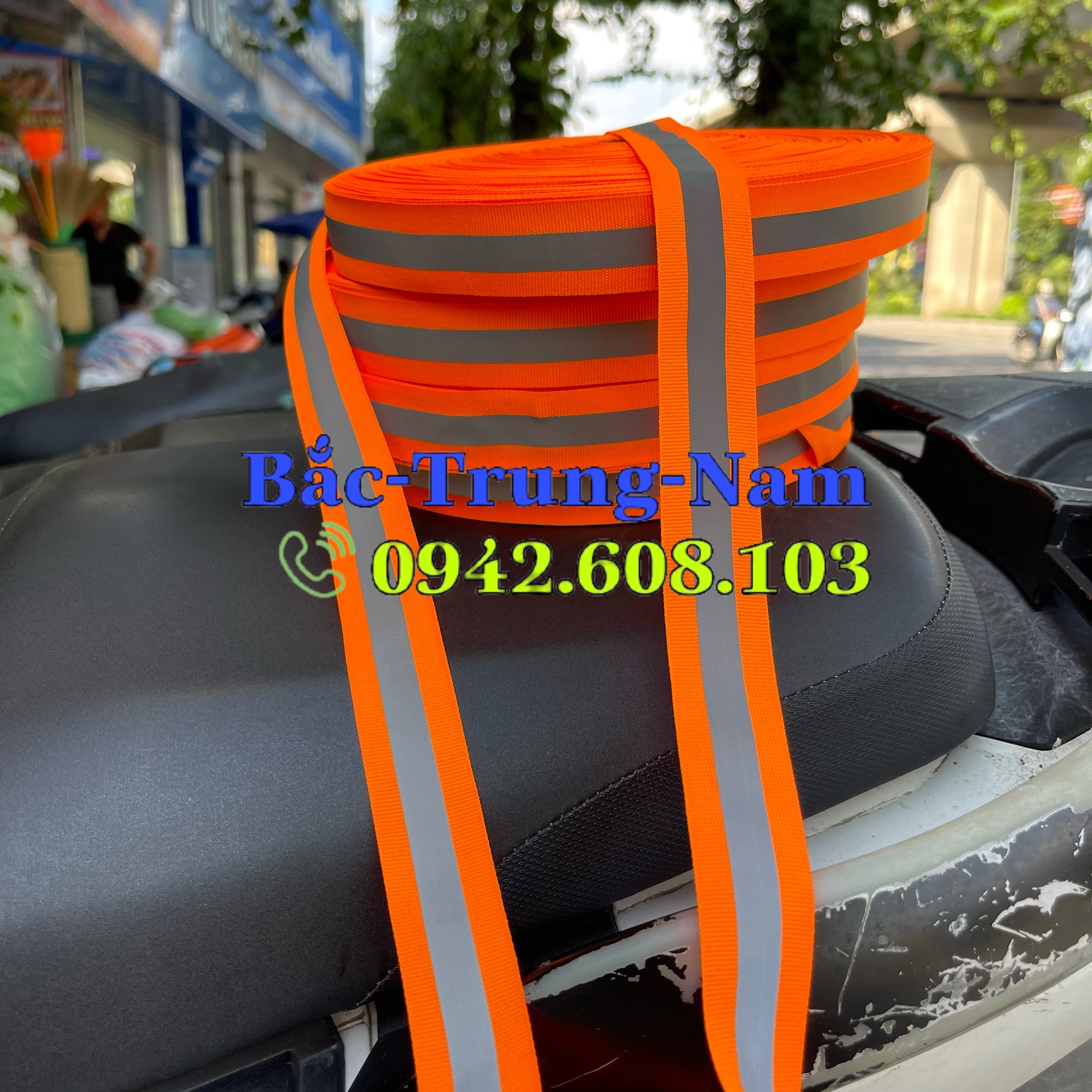 100m dây vải phản quang rào chắn công trình bản 2.5cm