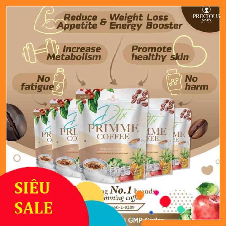 Cà phê giảm cân hỗ trợ đẹp da DTX Primme Coffee Thái Lan (10gói/bịch)