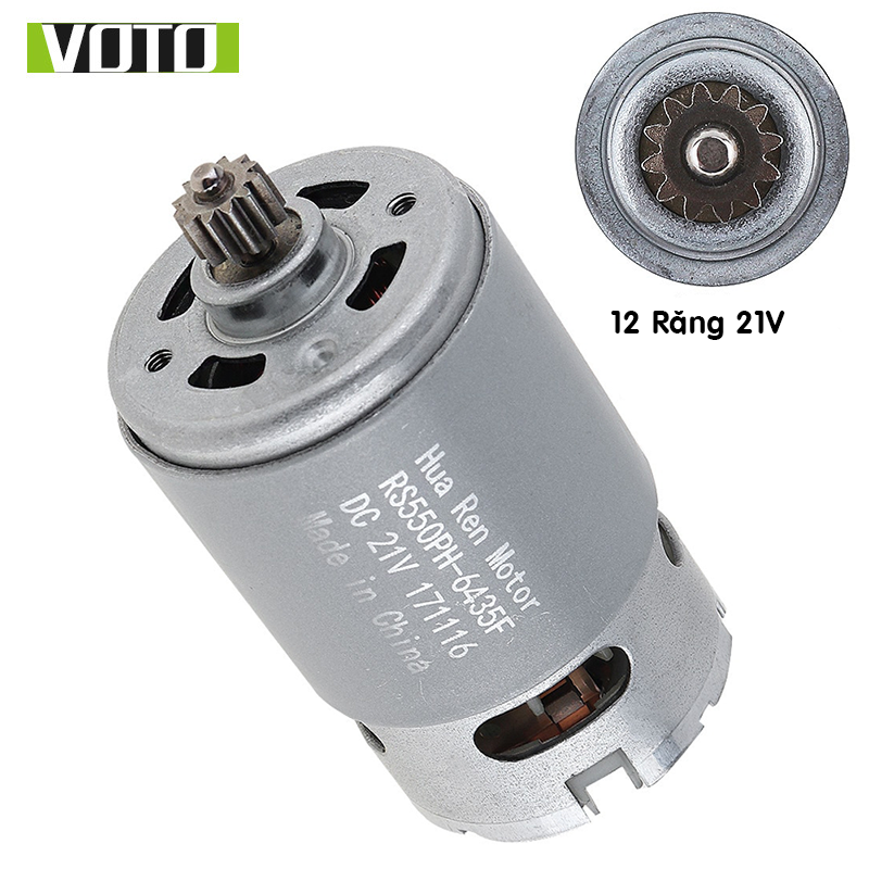 Motor DC RS550 21V VOTO Động Cơ Thay Thế Máy Khoan Pin,Bánh Răng 12 Răng