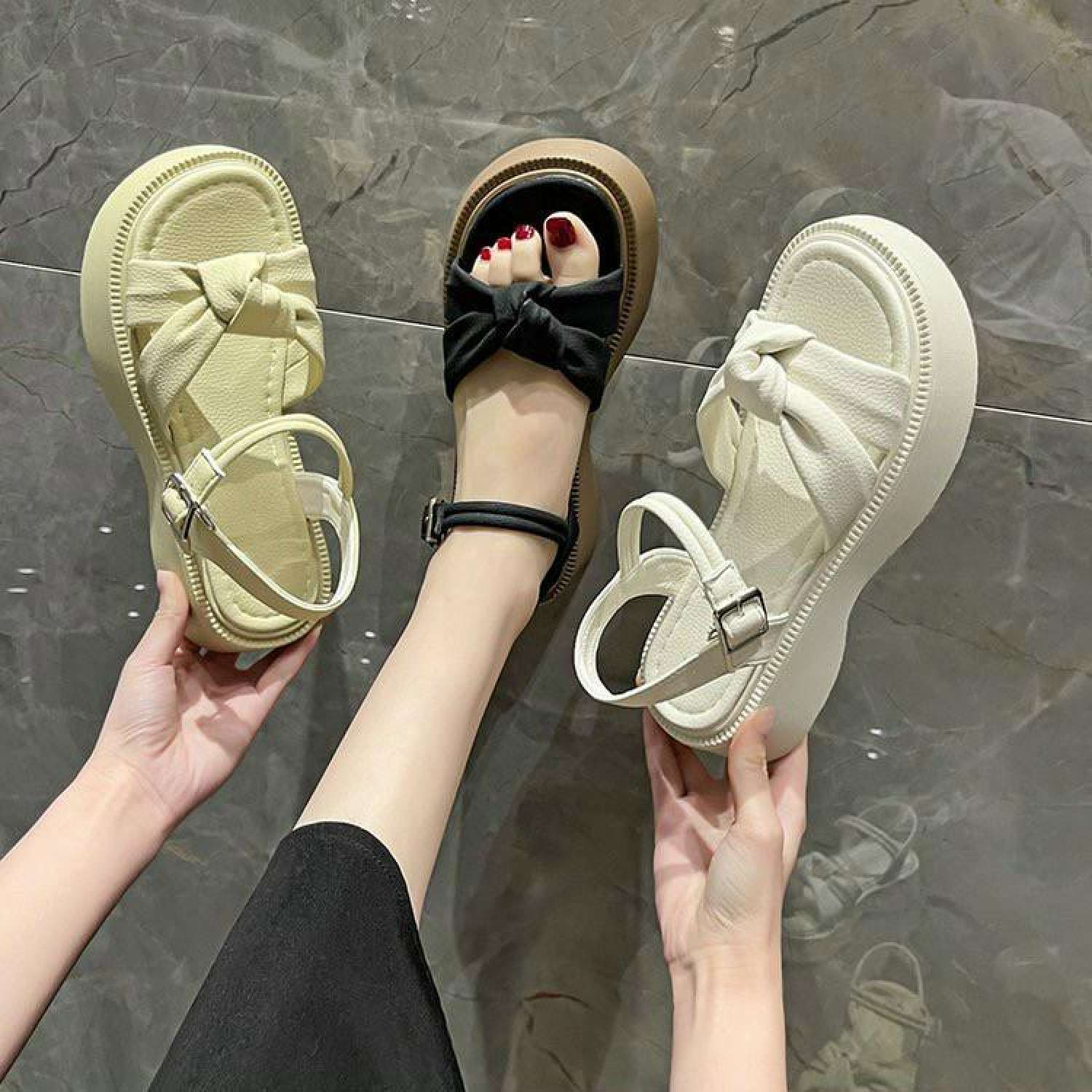 (Hàng Qc FullBox) Sandal nữ quai chéo Thắt Nơ chất Da Cao cấp Cendy