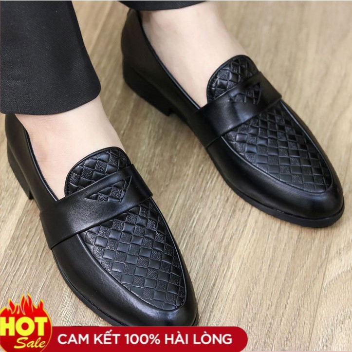 Giày lười da đế cao su đúc bền bỉ màu đen l136