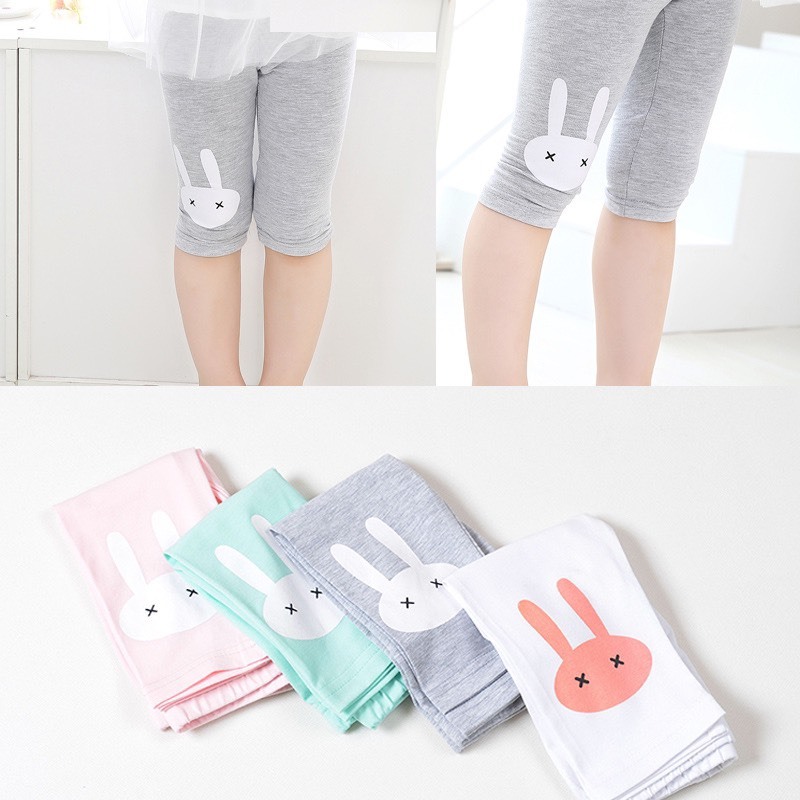 (Hàng Đẹp) Quần legging lửng cotton bé gái 2-9 tuổi quần ngố thun in hình thỏ chất nhẹ mát