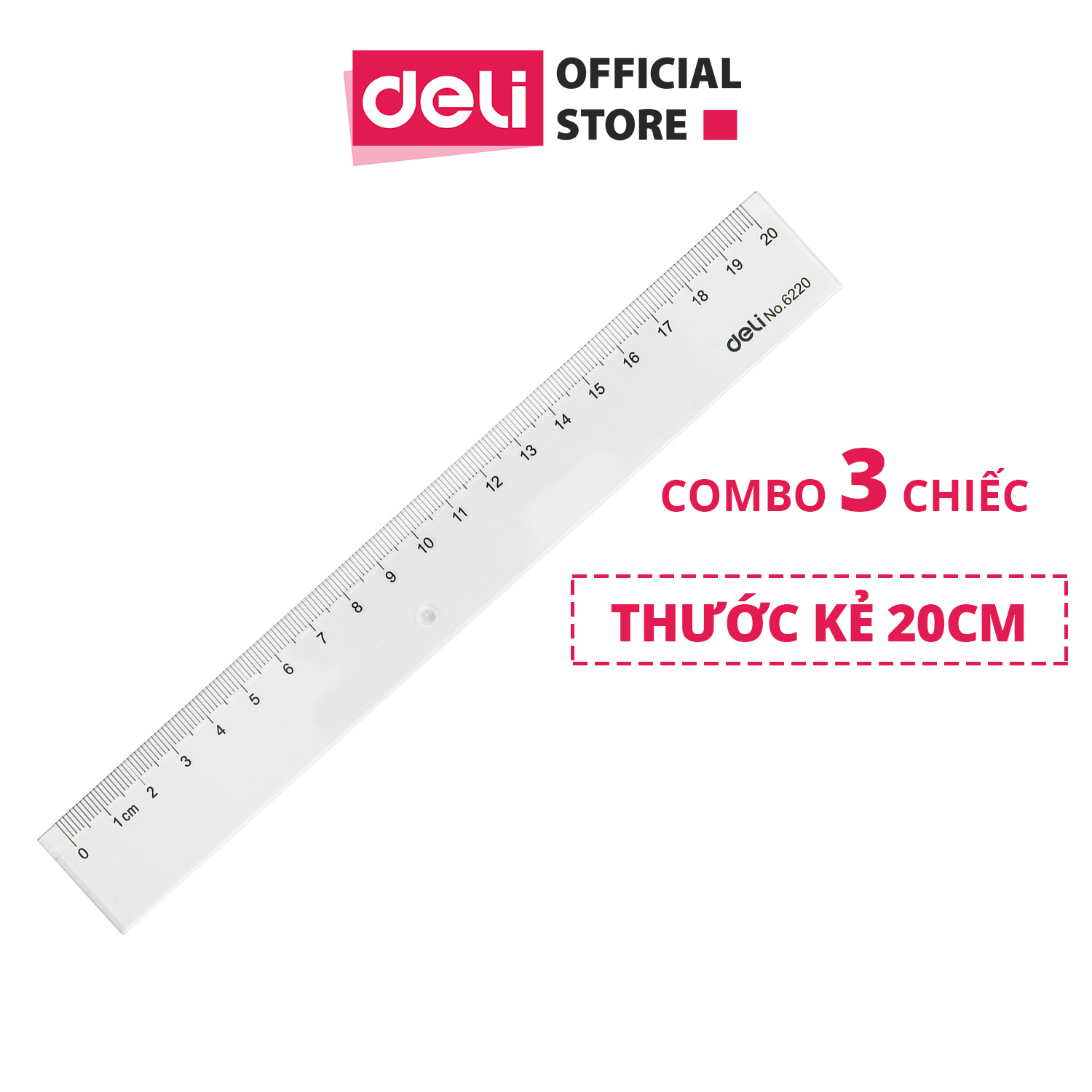 Thước kẻ nhựa Deli - 20cm  trong suốt - Combo 3 chiếc - E6220
