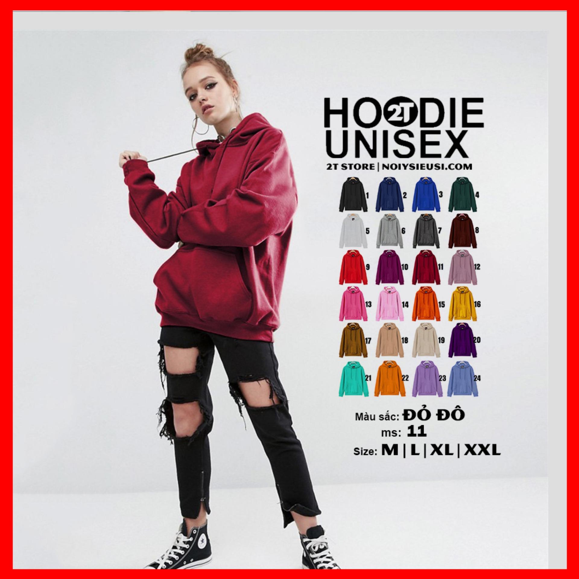 [4.4 HOÀN TIỀN 15%][HCM]ÁO KHOÁC HOODIE TRƠN UNISEX - ĐỎ ĐÔ