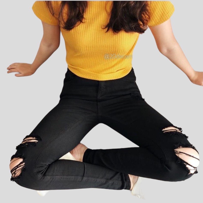 quần jean nữ trắng rách gối co giãn