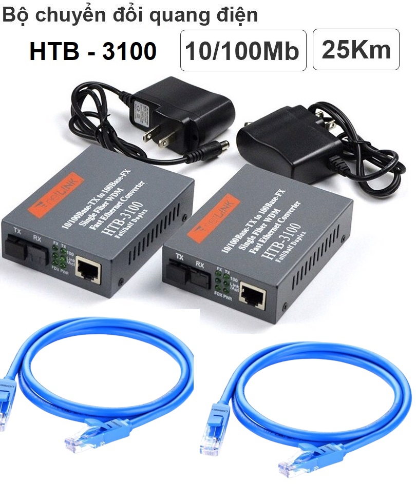 Converter quang NetLink HTB 3100/ HTB 1100s Đầu A, Đầu B (Tặng kèm dây LAN 1m bấm sẳn)