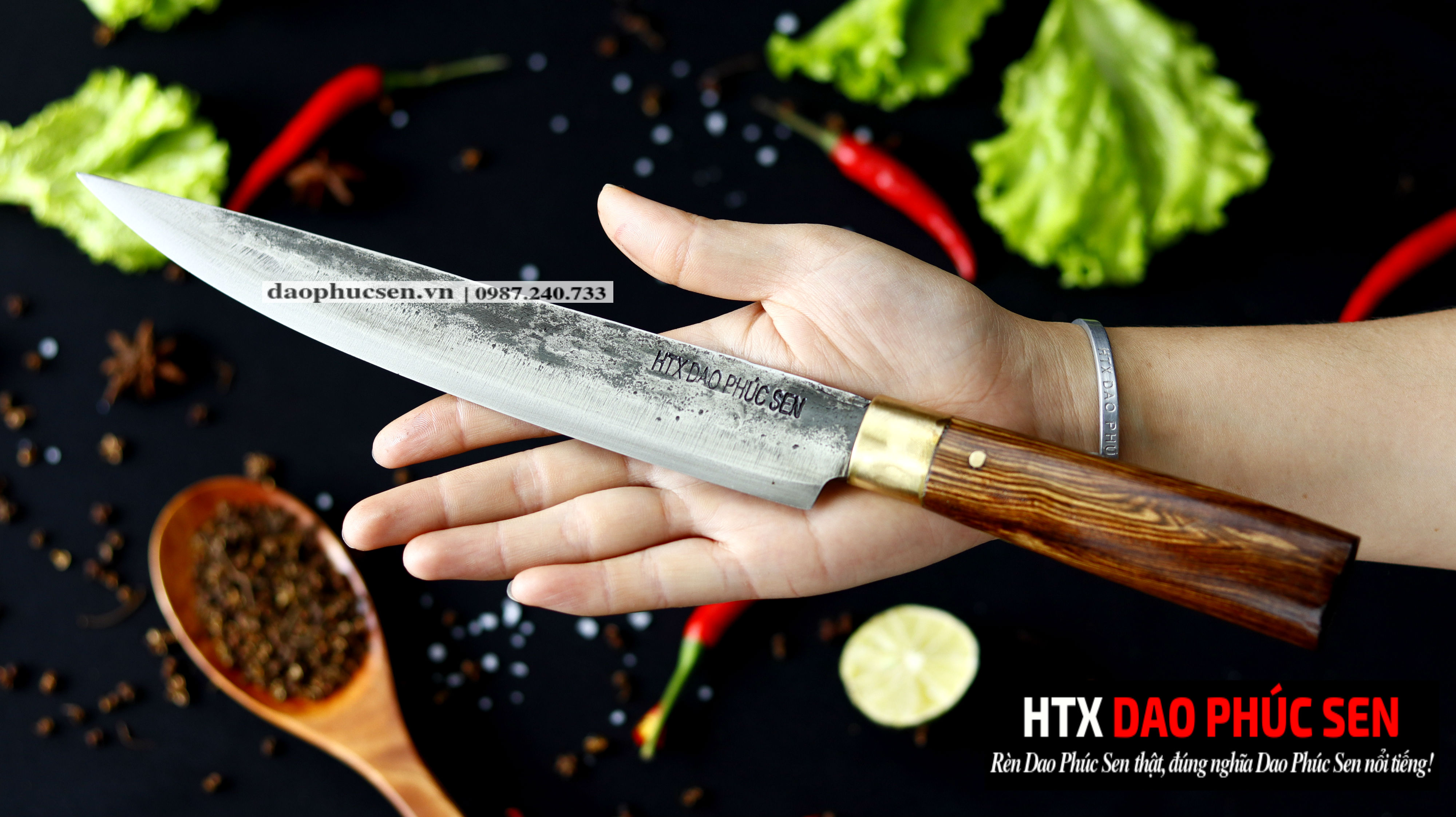 Dao phile nhíp xe rèn thủ công cán gỗ khâu đồng N14D