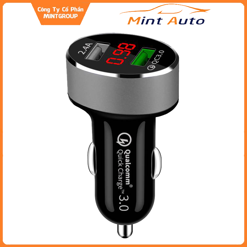Tẩu sạc nhanh, tẩu sạc cho ô tô, xe hơi, xe khách, xe tải, 2 cổng usb, dc12-24v có màn hình led -tc auto