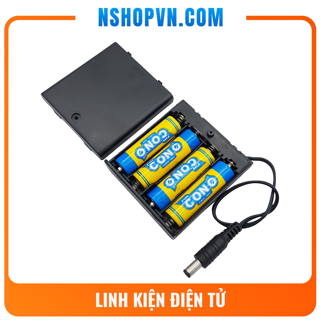 Hộp đế 4 pin AA có nắp và công tắc