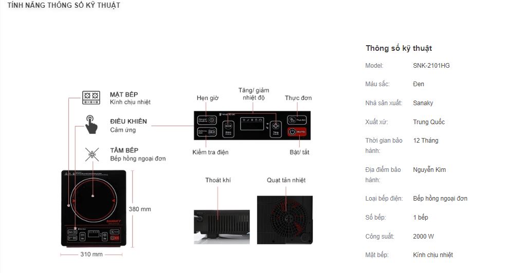 Bếp hồng ngoại Sanaky SNK-2101HG
