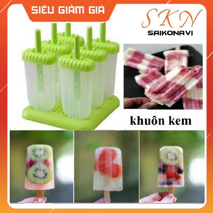 Bộ Khuôn Làm Kem 6 Que Có Nắp Đậy Thông Minh Siêu Tiện Lợi, Khuôn Kem Giải Nhiệt Mùa Hè