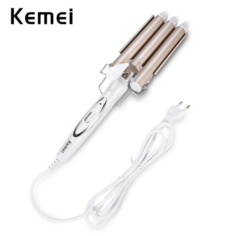 Máy uốn tóc gợn sóng làm xoăn tóc 3 trục có 2 mức chỉnh nhiệt kemei km 1010