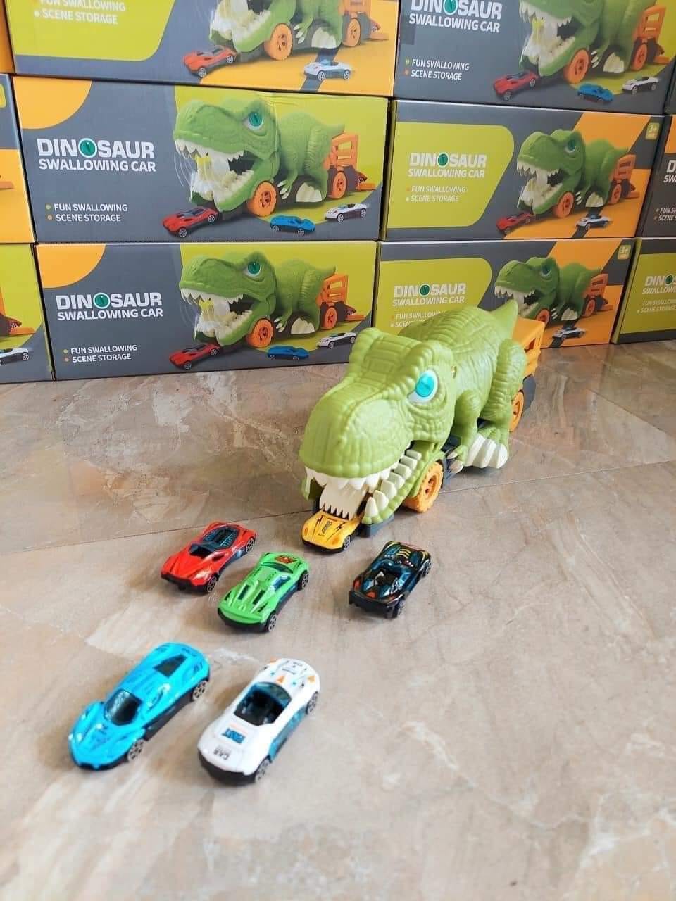 Đồ chơi mô hình khủng long nuốt oto (tặng kèm 6 oto)