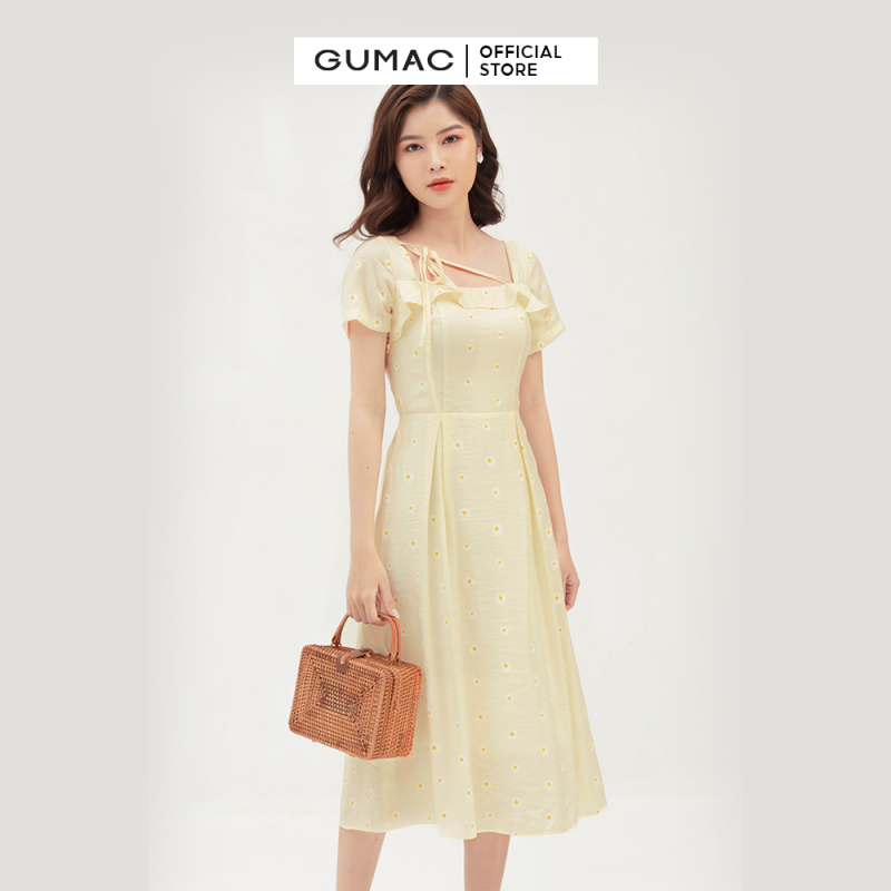 Nơi bán Váy đầm nữ đẹp cách điệu cổ vuông quyến rũ nhún bèo thời trang GUMAC mẫu mới DB3100 trẻ trung phù hợp đi làm đi chơi dự tiêc chất liệu vải xô cao cấp