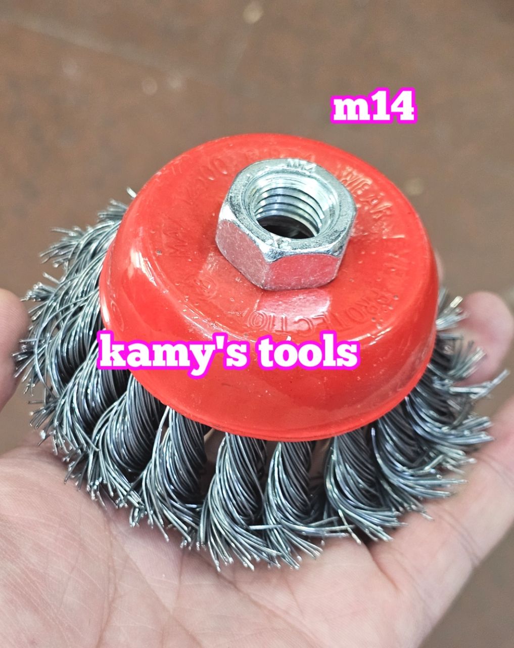 Chén cước hay chổi cước thép xoắn 75mm 3 inch tán m10x1.5 và m14x2.0
