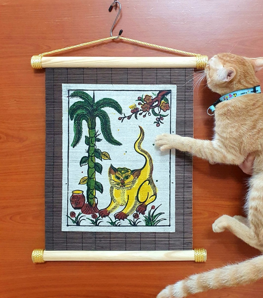 The Cat and the Areca Tree - Dong Ho folk woodcut painting