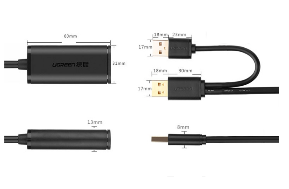 Cáp nối dài USB 2.0 có hỗ trợ Nguồn ( 5m Ugreen 20213  / 10m Ugreen 20214  ) Chính Hãng
