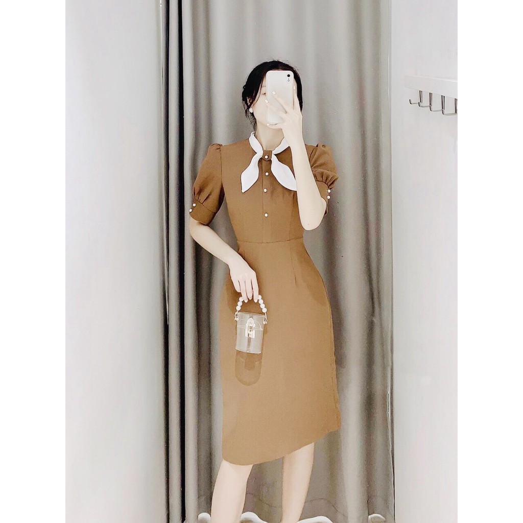 Đầm công sở phối cổ nơ cúc ngọc - đầm thiết kế
