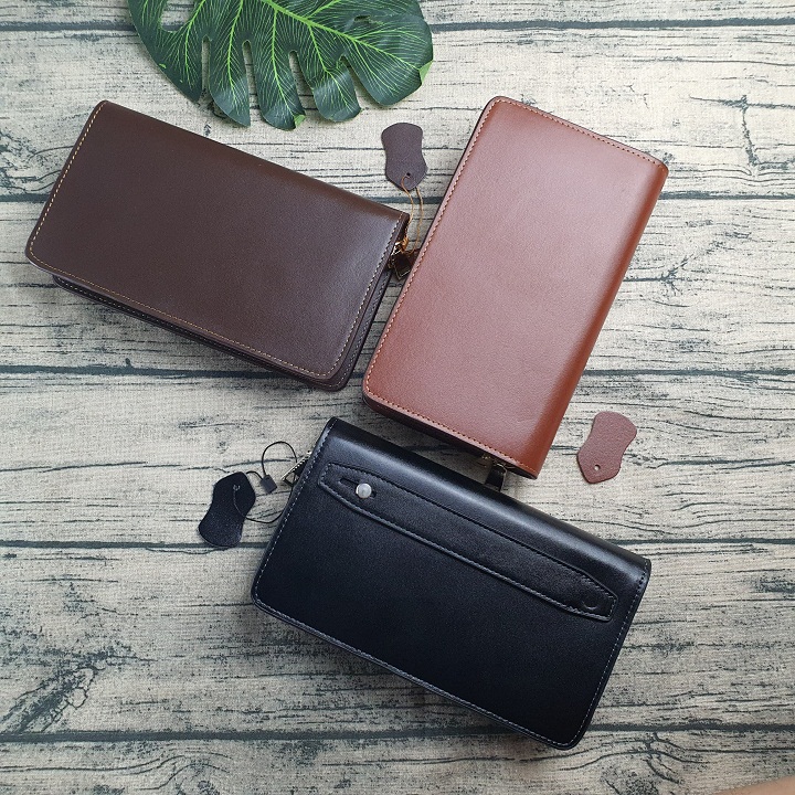 [Da thật] Clutch 2 ngăn kéo da Nappa CL124 (Black-Brown)
