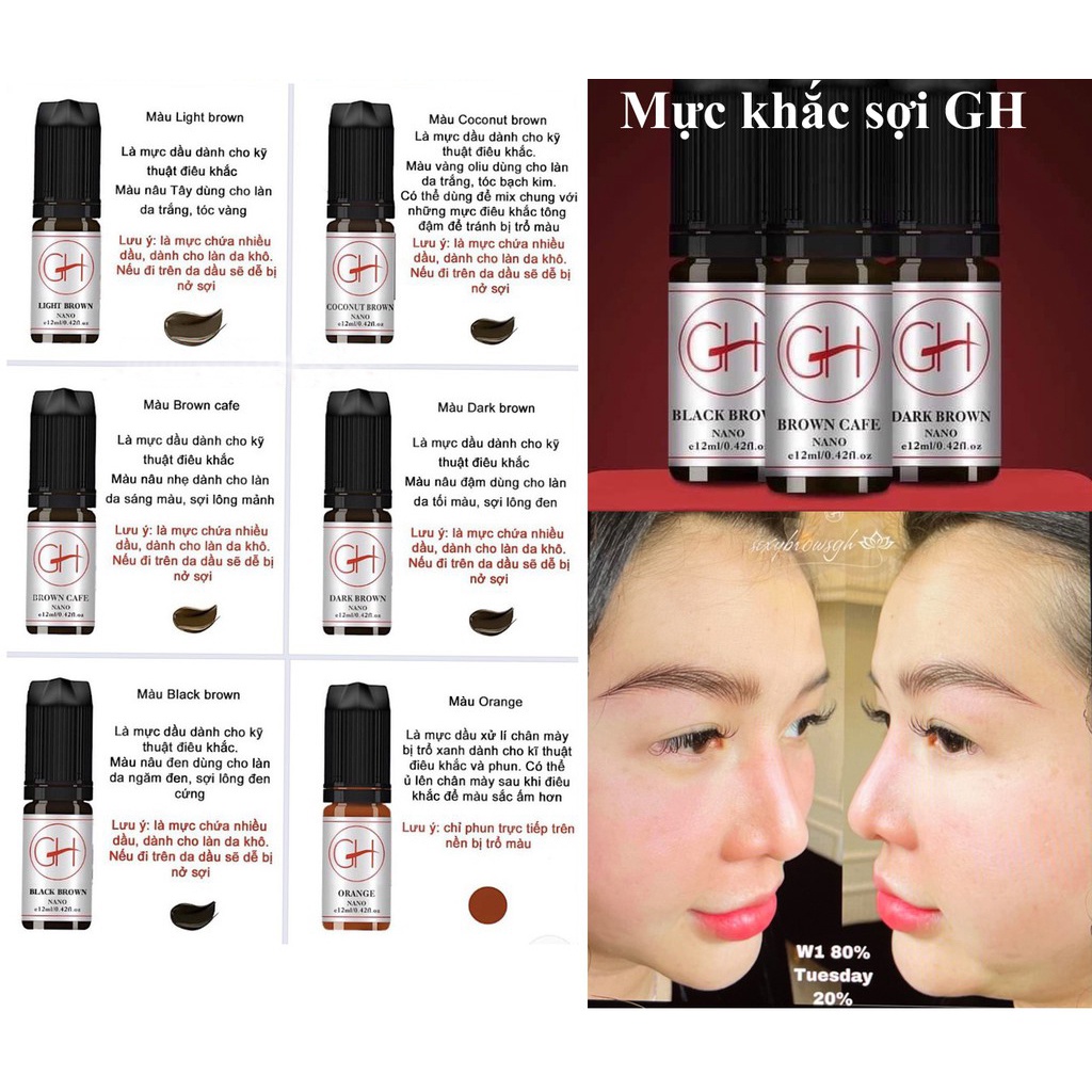 Mực điêu khắc sợi chân mày Sexybrow GH 12ml phun xăm - SexybrowGH phun mày tạo nét, dáng mày cong Tây cong ngang
