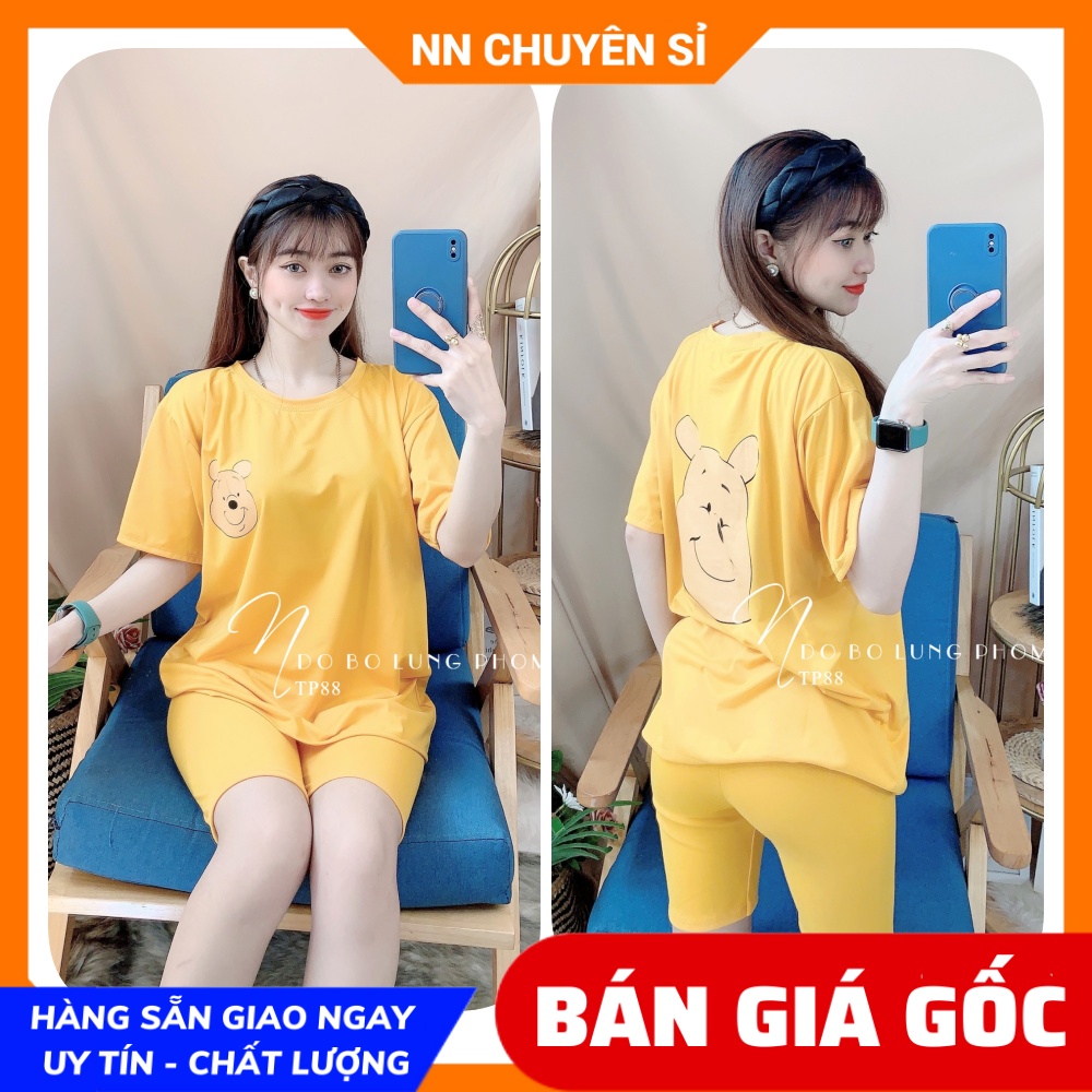 Set bộ ngố lửng hoạt hình - Đồ bộ thun nữ mặc nhà phom 55kg chất cotton mịn mát - Đồ bộ thun lửng in gấu 🛑 Ảnh thật 🛑 Đồ bộ thun lửng mặc nhà 🛑 Đồ bộ ngủ 🛑 Đồ bộ dễ thương 🛑 TP88 🛑