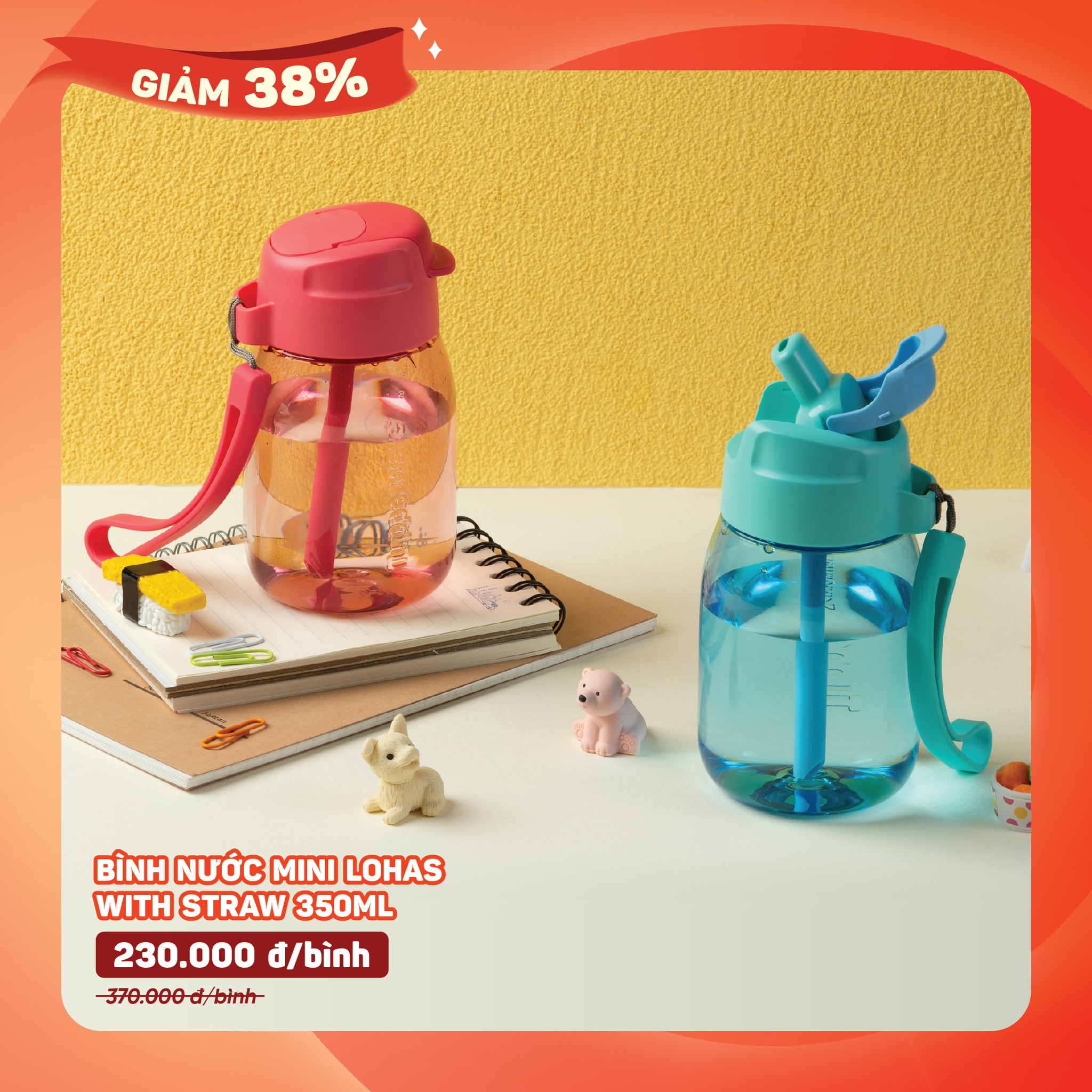 [Nhập RS0822 giảm 30k cho đơn 99k]Bình nước mini Tupperware Lohas with Straw 350ml