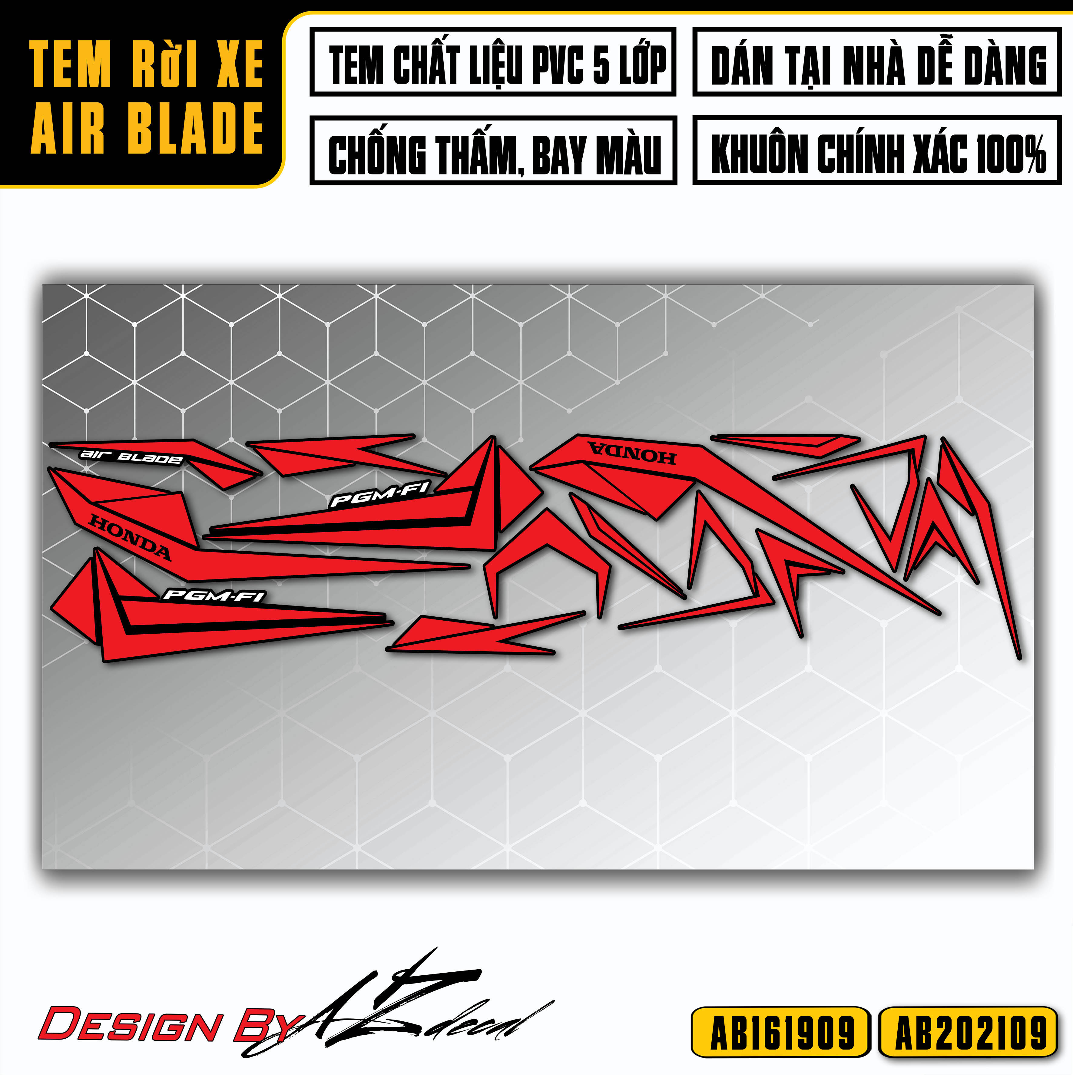 Tem rời dán xe airblade 2016 - 2022 mẫu tem chỉ | ab09 | decal chế dán xe ab chất liệu decal pvc cao cấp chống nước, chống bay màu - azdecal