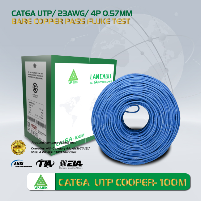 Cuộn 100m Cáp Mạng VSP CAT6A UTP