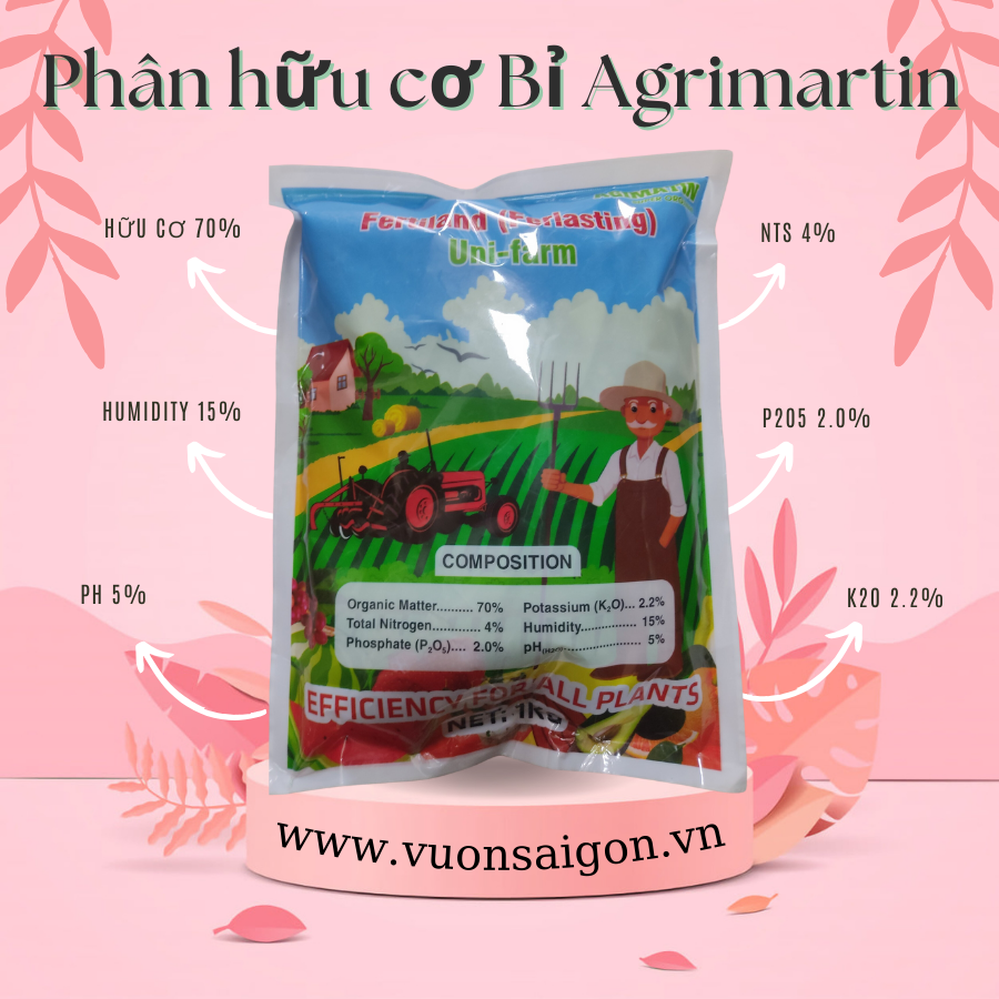 Phân hữu cơ Bỉ Agrimartin gói 1kg dạng viên bổ sung dinh dưỡng hữu cơ cho cây trồng