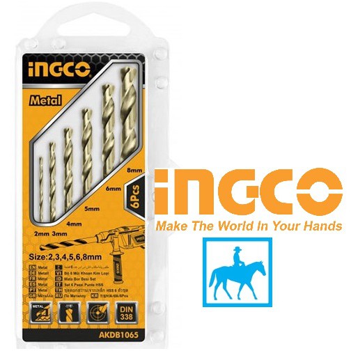Bộ 6 mũi khoan kim loại từ 2mm 8mm thép hss ingco akdb1065