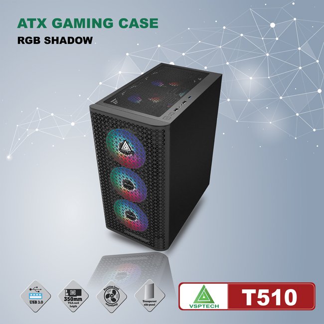 Case VSPTECH T510 Full ATX (Black - Pink)